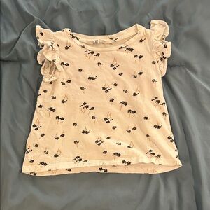 H&M Cream Floral Kids Tee with Ruffle Sleeves